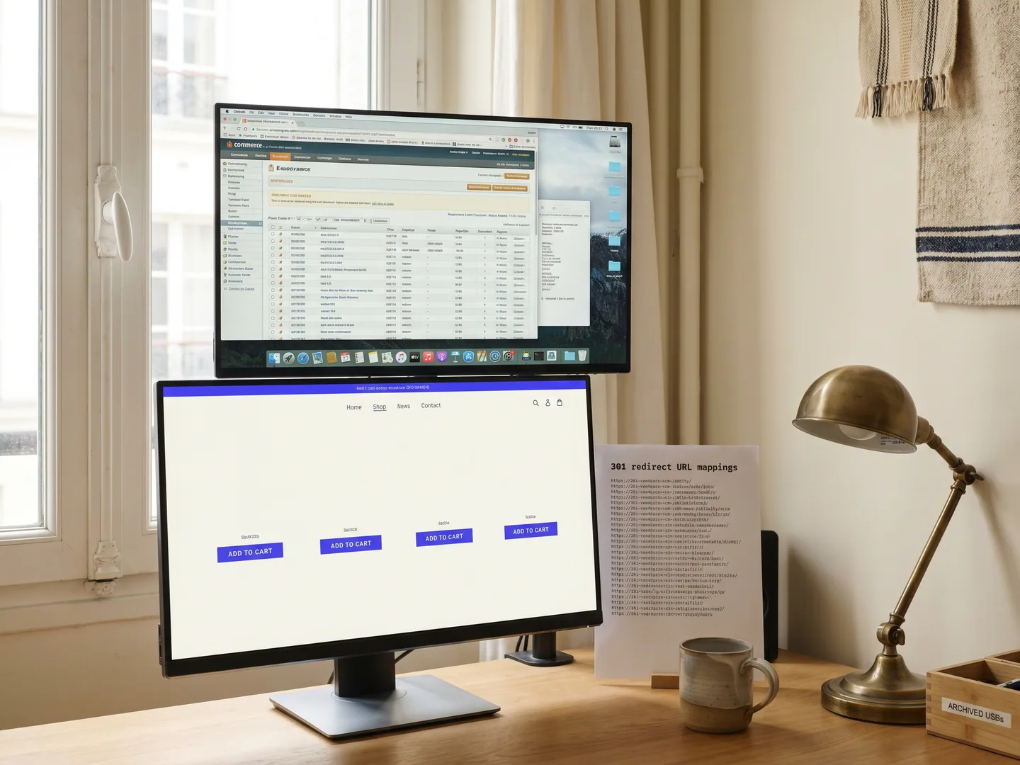 Workspace migration Paris — vieux admin + nouveau storefront + liste 301 redirects