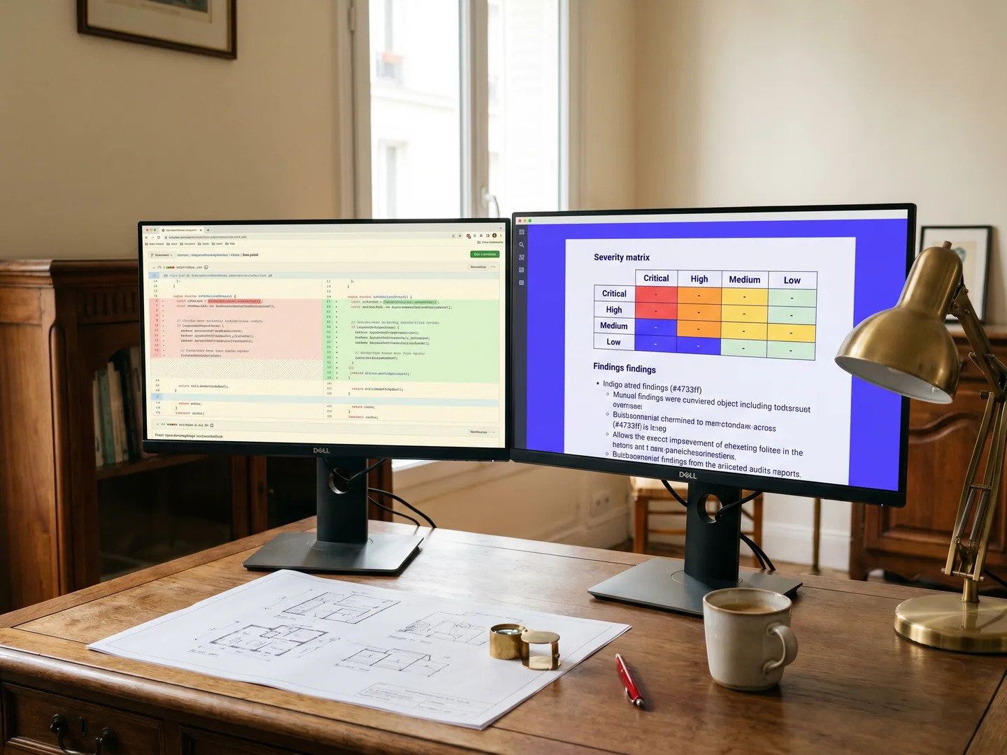 Workspace audit code Paris — diff code + rapport audit avec matrice de sévérité